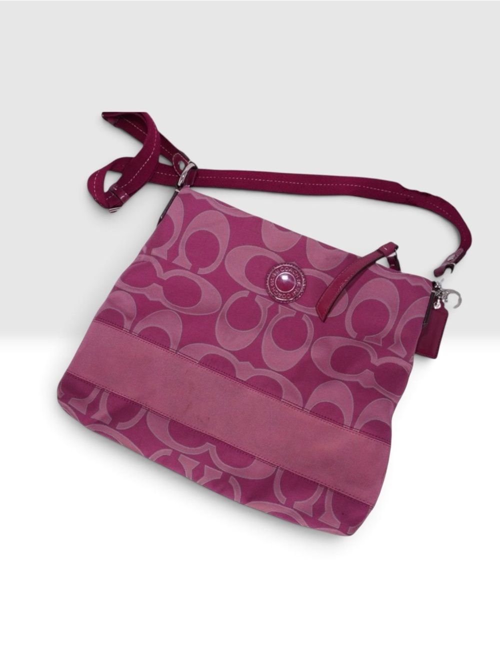 Coach Purple Signature Canvas Crossbody Bag Y2K Monogram Leather Trim
